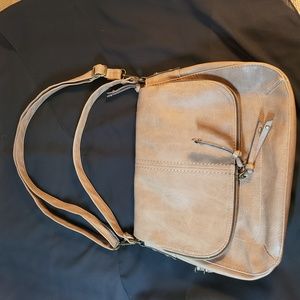 Tan purse manmade material w/long adjustable strap #0101
